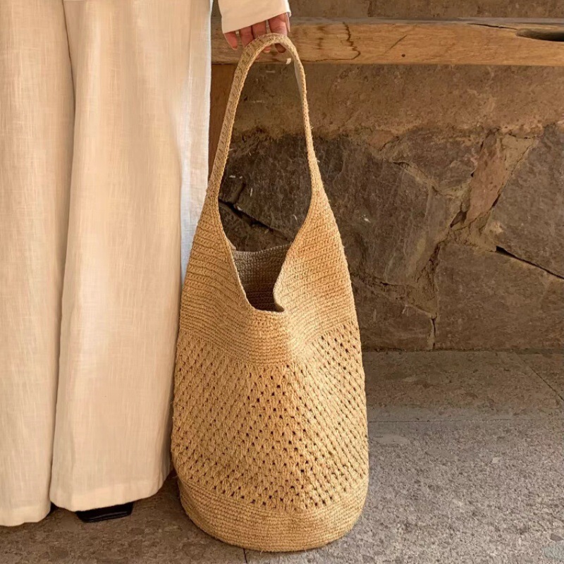 25 New Raffia Woven Large Bags, Straw Woven Bags, Women's Large Capacity Tote Bags, Bucket Bags, Shoulder Bags, Handbags, Sand