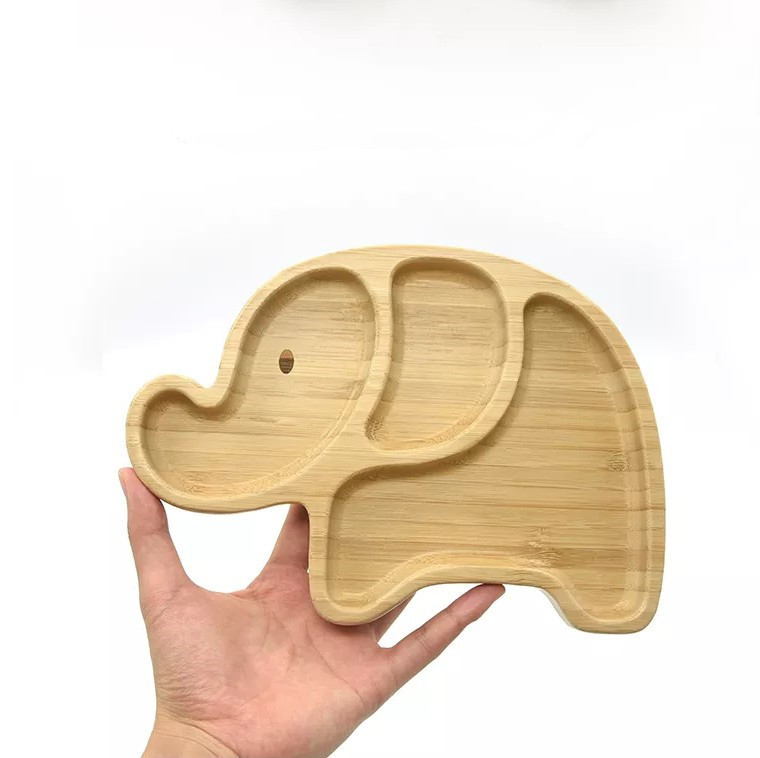 可爱卡通动物形状竹木餐盘儿童辅食盘碗餐盘婴儿分格托盘点心碟子