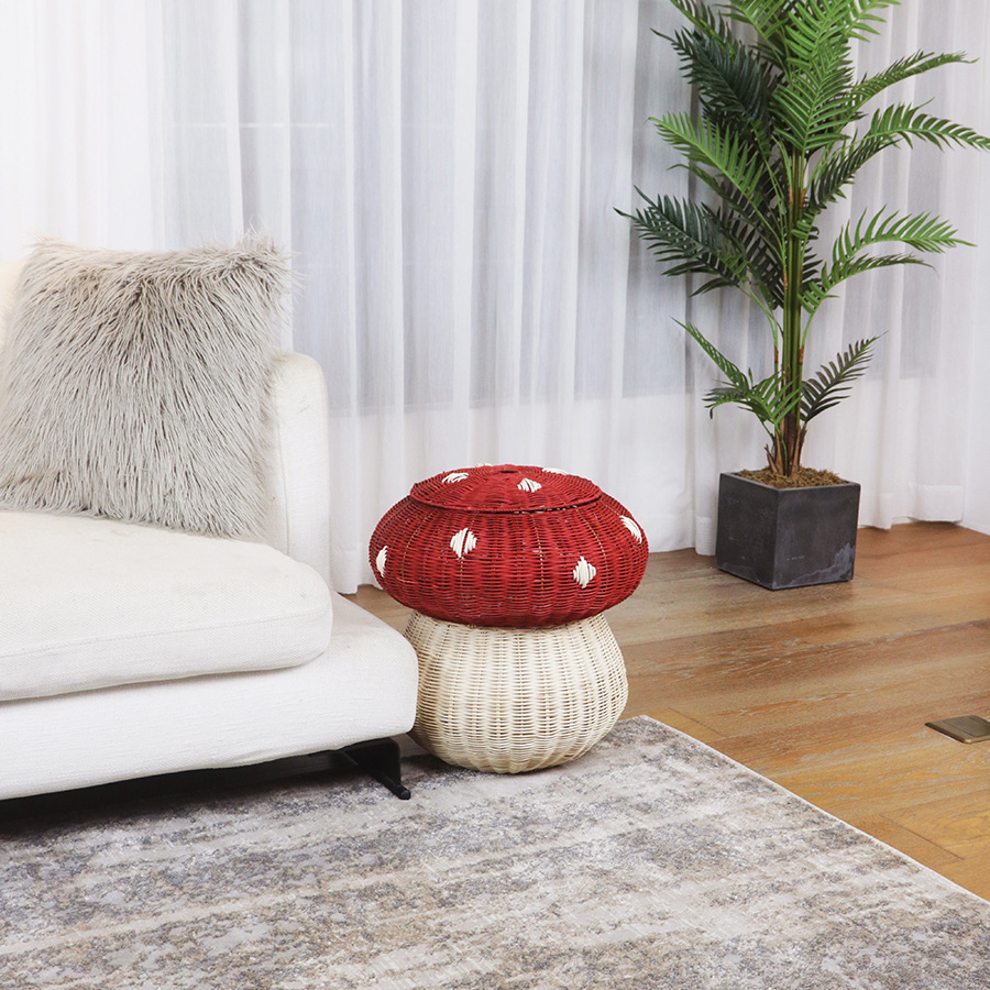 Cesta de almacenamiento de juguetes para niños en forma de hongo nórdico tela de caña canasta de peluche sala de estar caja de almacenamiento de dormitorio