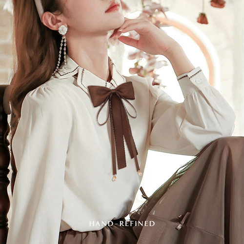 Bow tie women's ribbon with tassels lace pink Korean version Japanese style solid color bow, versatile fashionable sweet pin brooch