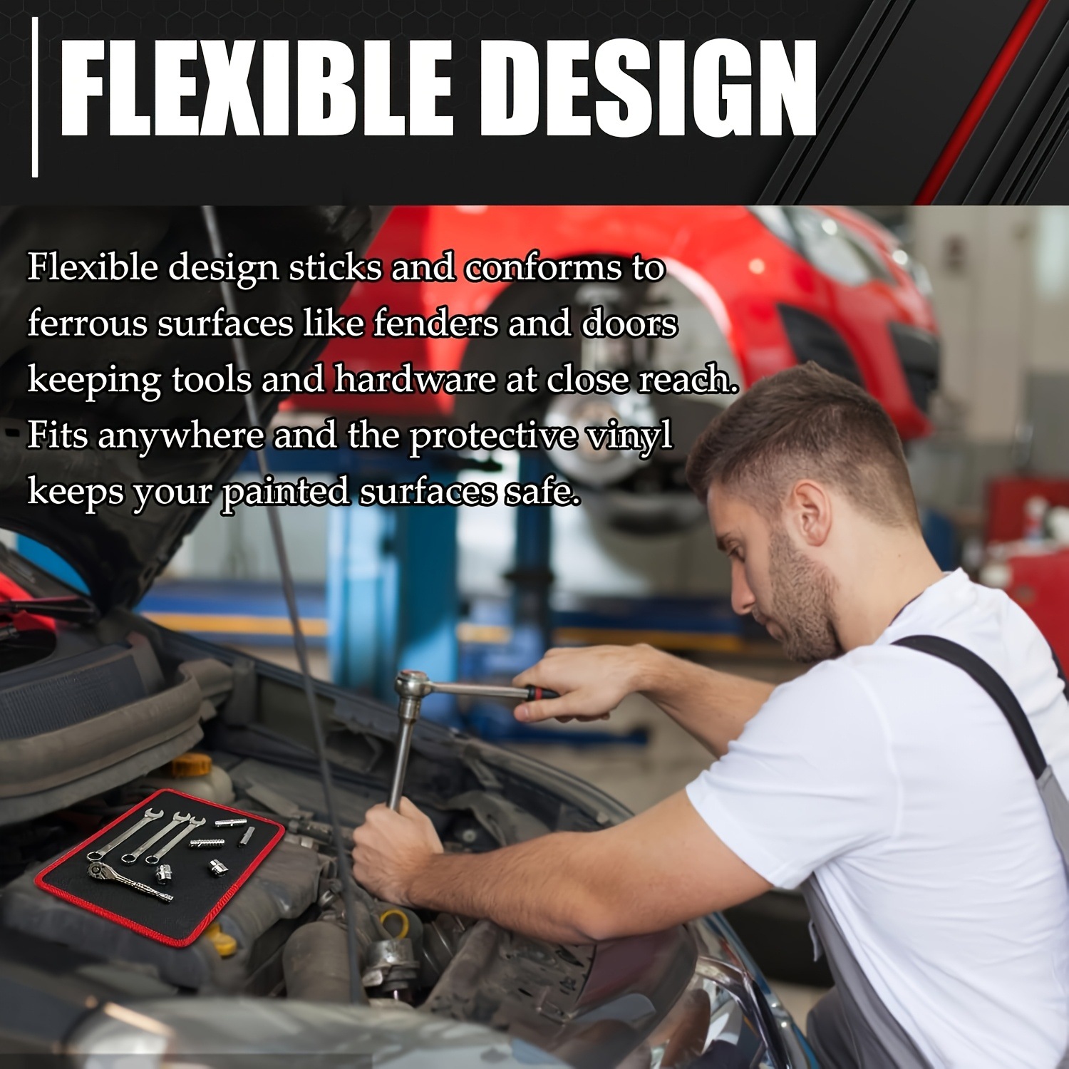 Cross-border 3-piece set of magnetic tool mats, black and red magnetic tool storage mats, popular magnetic leather board mats