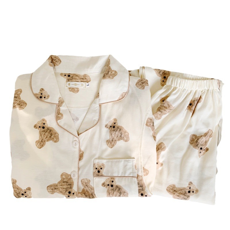 Ropa de confinamiento pijamas de primavera y otoño cardigan de manga larga para mujeres embarazadas 6535 algodón de dibujos animados de maternidad de enfermería posparto ropa para el hogar