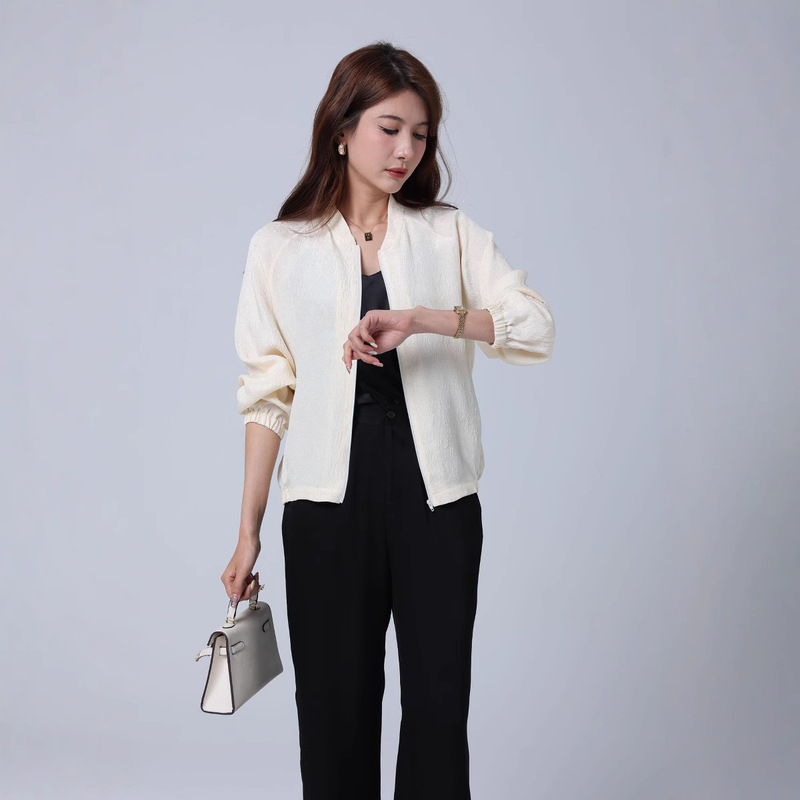 New Mulberry Silk Jacket Heavyweight Silk Women's Jacket Commuter Cardigan Plus Size Women's Top Long-Sleeved Baseball Uniform