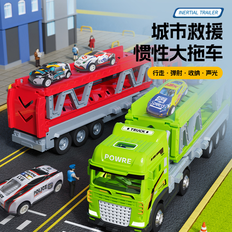 Children's Large Toy Car Deformation Big Truck Track Ejection Transporter Educational Alloy Engineering Car Boy Toy