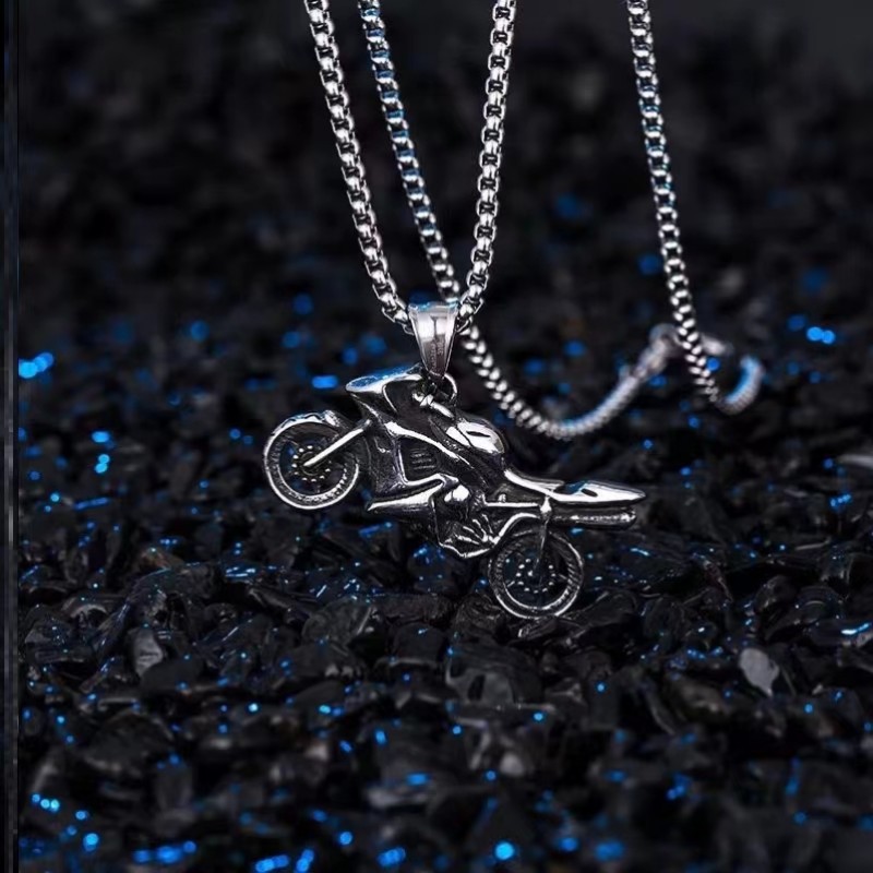 25g Weight Retro Motorcycle Stainless Steel Alloy Plating Men's Pendant Necklace