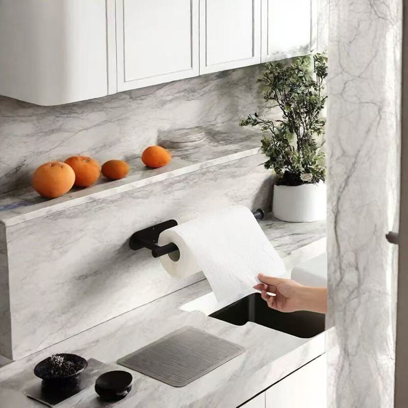 Kitchen Self-Adhesive No-Drill Napkin Holder, Wall-Mounted Paper Towel Storage Rack, Plastic Wrap Holder, Storage for Cleaning Cloths, Bathroom Toilet Paper Holder