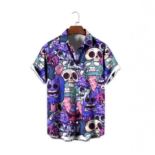 2025 Hawaian News Horror Cueana Ice Floral Men's Shirt 3D Shark Single Halloween Shirt