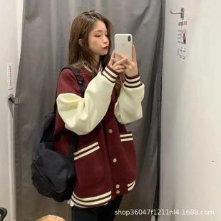 2022 New American Baseball Suit Korean Loose Jacket Coat Female Students Retro Hong Kong Style Autumn and Winter ins Tide