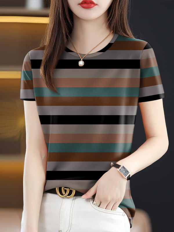 卸売 2025 新しい夏の人気の女性の T シャツ痩身お腹カバーラウンドネックファッション半袖ドロップシッピング|undefined