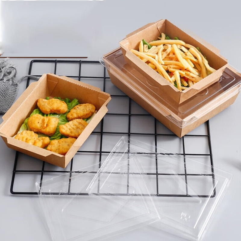 Caja de picnic desechable snack takeaway caja de sushi de papel kraft desechable comercial espesado caja de embalaje de ventana a prueba de aceite