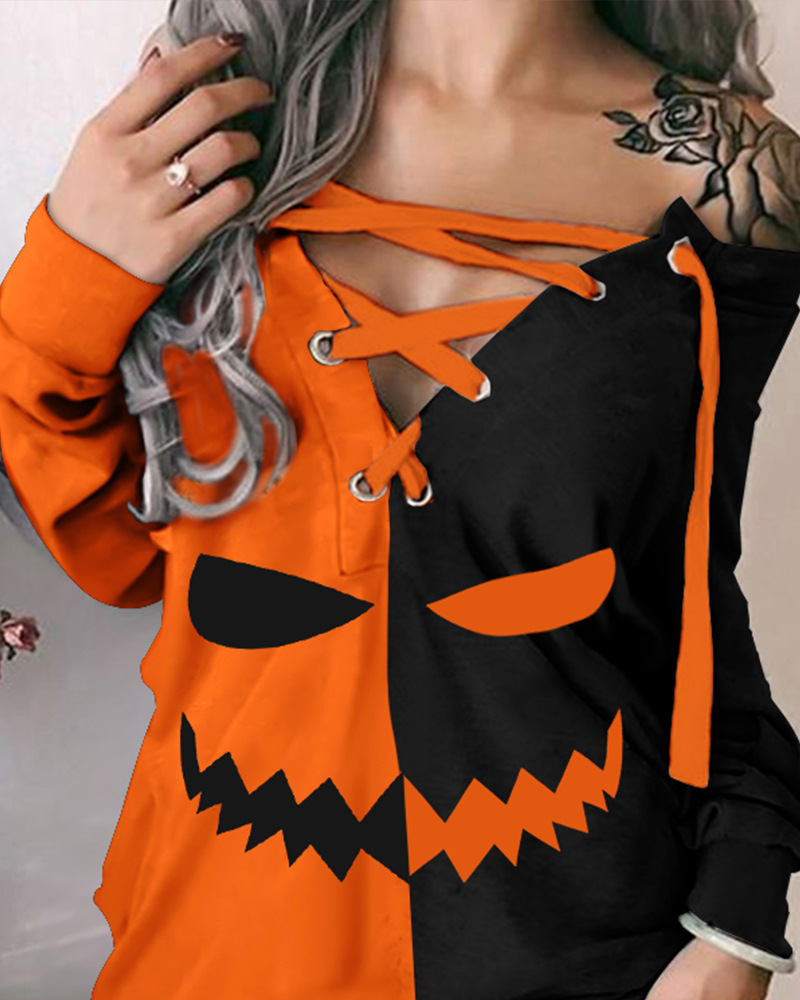 Women's Halloween Print Contrast Strap Dress For Women Stylish_voghion.com