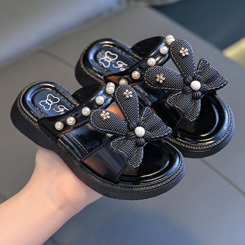 Zapatillas para niños verano Internet celebridad dibujos animados lindo antideslizante suave Fondo niños princesa arco perla cadena zapatillas