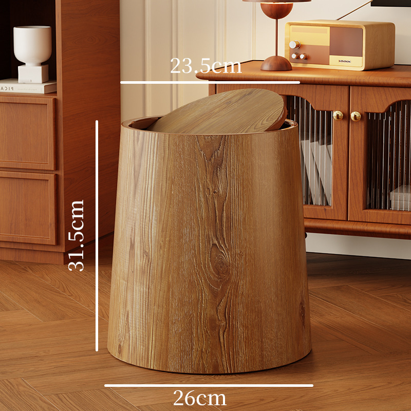 Hotel Paper Basket Flip-Top Retro Office Imitation Commercial Chinese Style Large-Capacity Trash Can Wood Grain Hotel B&B