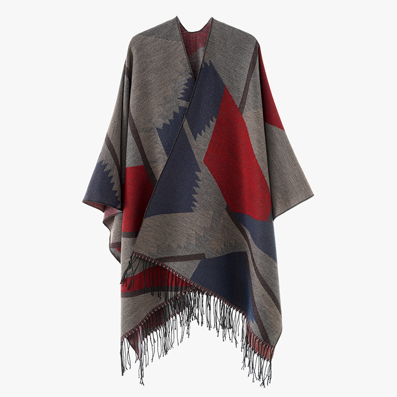2024 nuevo otoño y invierno moda de color universal empalmado bordillo bifurcado chal alto caliente exterior