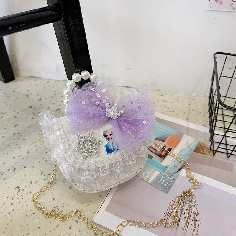 2025 nuevo bolso de perla para niños arco encantador caricatura cadena de estilo exterior bolsa de cambio de moda versátil