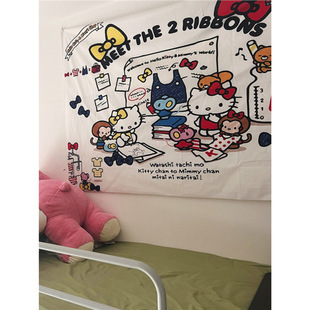 hellokitty Wall Cloth Background Cloth Girl's Kt Cat Dormitory Decoration Tapestry Anti-falling Dust Atmosphere Home Hanging Cloth