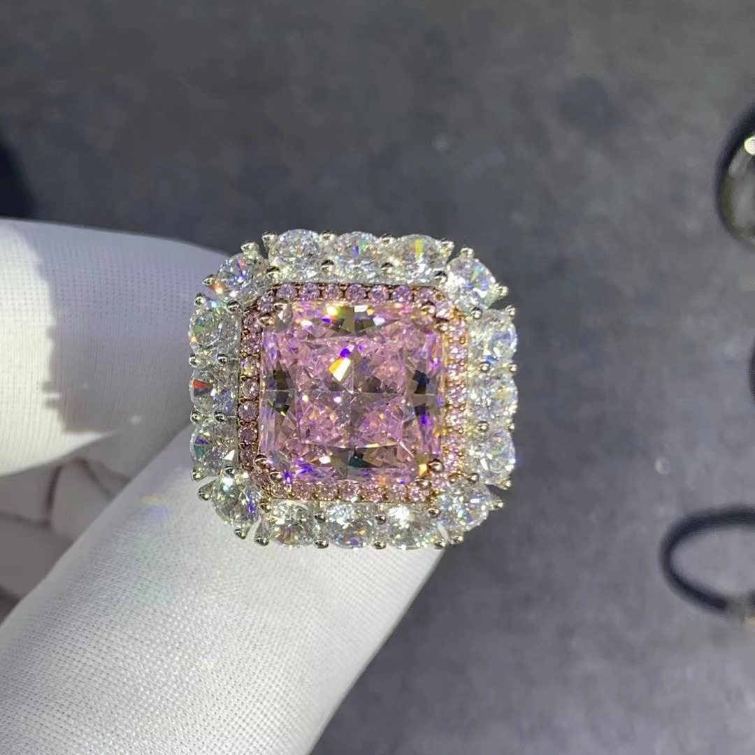Princesa diamante corte Rosa alto carbono diamante anillo 8 quilates piedra principal con incrustaciones importado alto carbono diamante VVS nivel