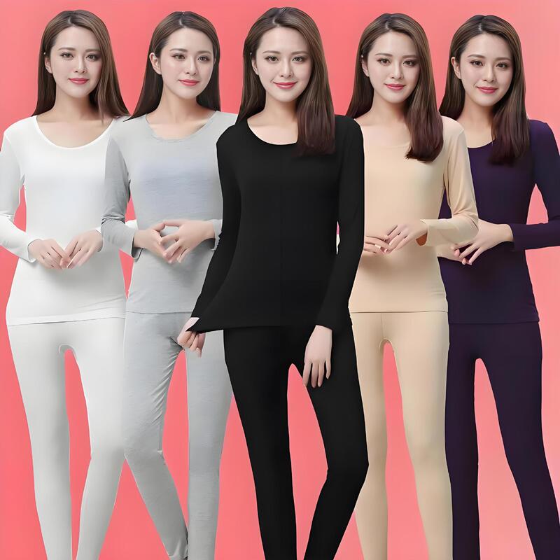 Milk Silk Autumn Clothes and Pants Women's suit Thin Tight Crewneck Bottoming Cotton Body Thermal Underwear Cross-border Special Milk Silk Autumn Clothes and Pants Women's suit Thin Tight Crewneck Bottoming Cotton Body Thermal Underwear Cross-border Special