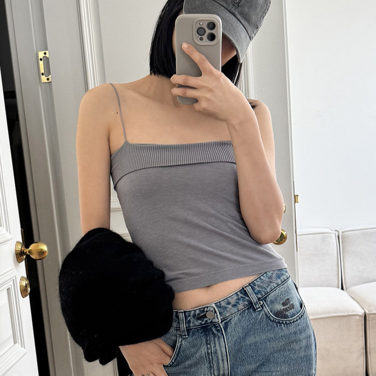 Fashionable Ballet Style, Silk and Wool Seamless Integrated Fixed Cup with Beautiful Back Design, Comfortable High-Elastic Thin Shoulder Straps