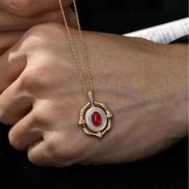 法式中古0.95ct素面红宝白贝项链S925银镀18K金气质复古日常通勤