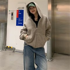 原宿时尚气质条纹420克重磅卫衣简约ins流行潮流文艺日系百搭新款