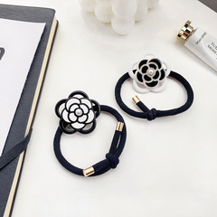 Elegant and High-Elasticity Camellia Flower Hair Ring and Hairband French High Ponytail Braid Hairband Versatile Simple Accessory for Women