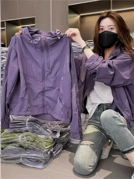 2025 Summer New Women's Western Style Purple Sun Protection Clothing Loose Thin Hooded Casual Sun Protection Jacket