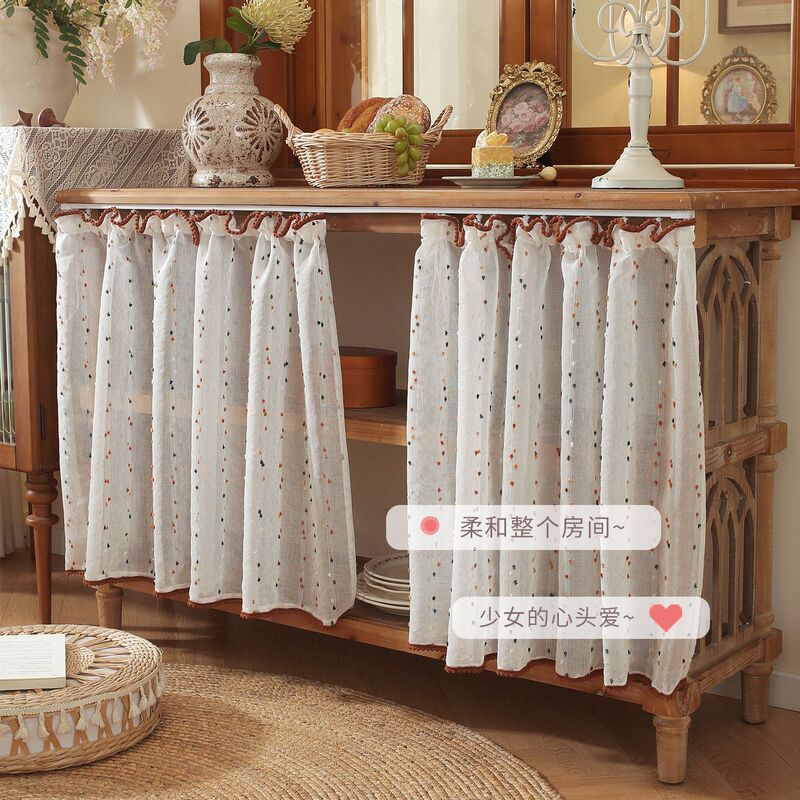 Linen yarn rainbow candy bean sheer curtain, no-drill half curtain for kitchen and bedroom, new style decorative curtain Linen yarn rainbow candy bean sheer curtain, no-drill half curtain for kitchen and bedroom, new style decorative curtain