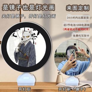 High-looking Magic Mirror country Mandali Temple log cat Ye Li cake Chen Shi Creative led luminous bedroom desktop decoration