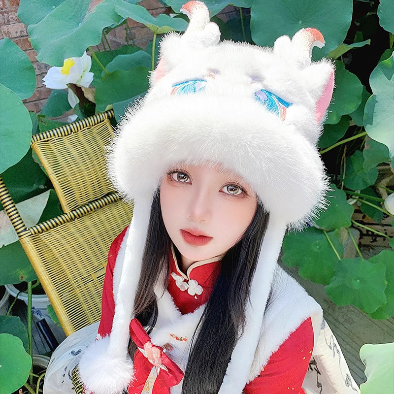 国潮醒狮红色帽子可爱学生儿童过年新年虎头帽女冬天加厚保暖毛绒|undefined