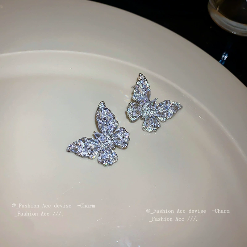 Earrings with zircon, bright catchy style
