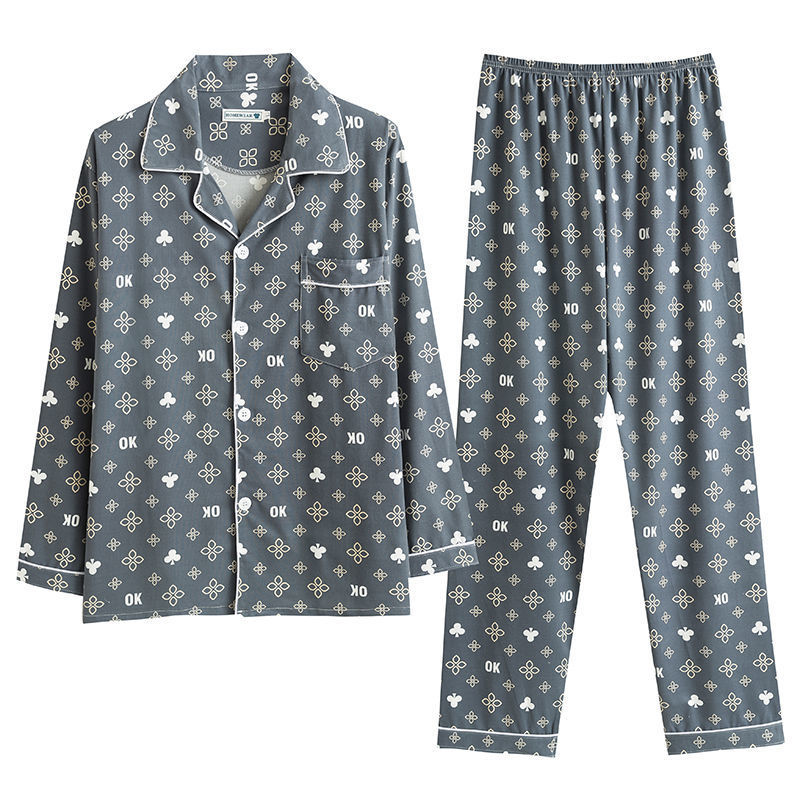 Pijamas de primavera y otoño de algodón de manga larga para hombres pijamas de otoño e invierno para hombres jóvenes de mediana edad delgada día de verano traje de uso doméstico