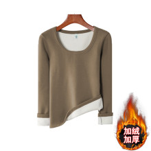 一件代发秋冬保暖内搭修身复合银狐绒长袖t恤打底衫女式百搭上衣