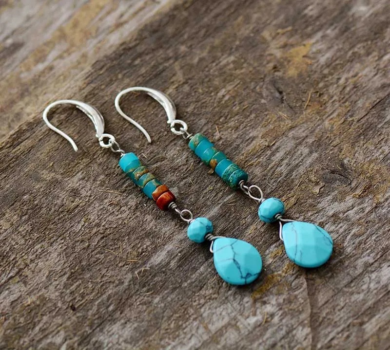 Boho Style Earrings With Natural Imperial Stone And Pink Crystal_voghion.com