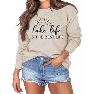 Ladies Simple Letter Print Solid Color Sweatshirt Loose Fit