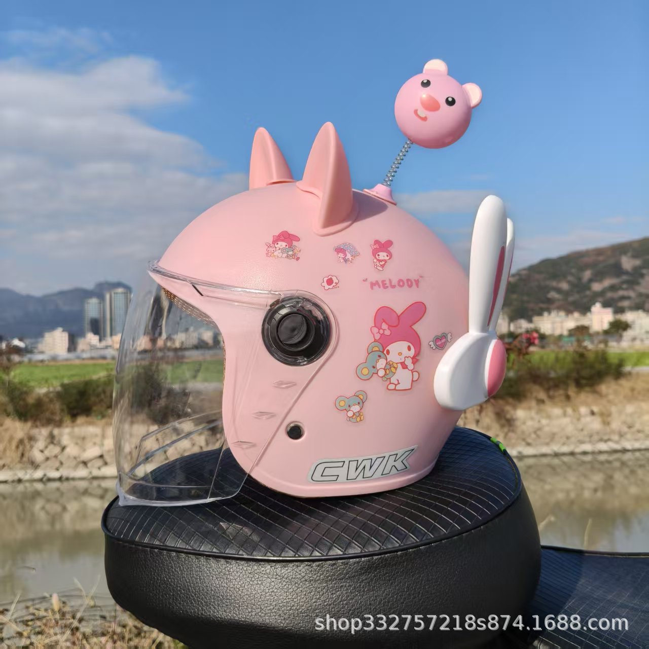Motuoche – Motosiklet kaskı (dəbilqə) 1-12 Years - peach-pink-melody-hd-long-visor-pink-cat-ears-pink-li-white-rabbit-ears-1-5-years-old-toddler-winter-helmet