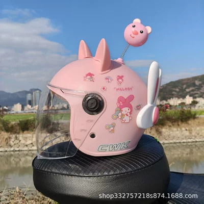 Motosiklet kaskı (dəbilqə) Year Old Kidsren's Helmet Motorcycle Helmet - peach-pink-melody-high-definition-long-mirror-pink-cat-ears-pink-li-white-rabbit-ears-fall-and-winter-helmet-for-children-aged-1-5-years-old