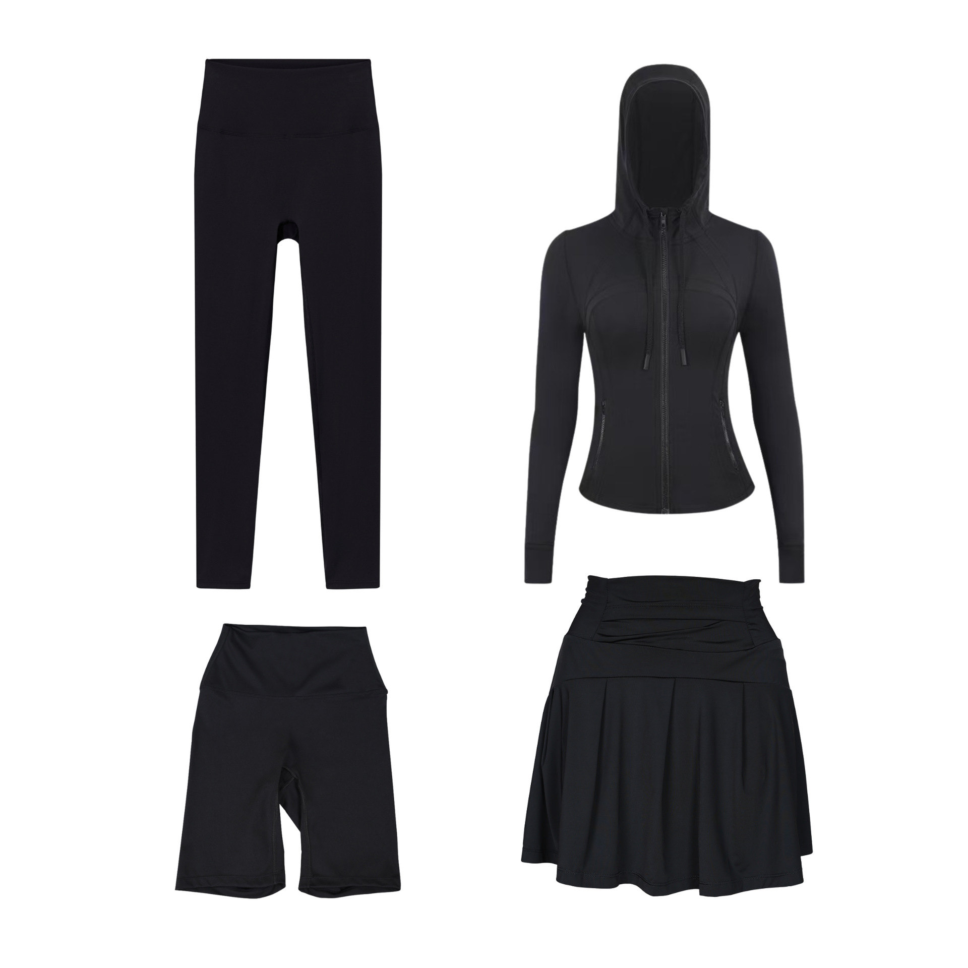 Women's Four Piece Set Sportswear Hooded Jacket Cropped Pants Short Skirt Slim Fit Outerwear Elastic Sports Jacket_ecoleips.com