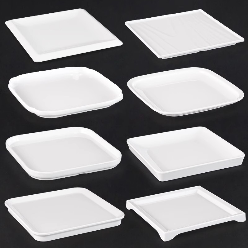 두꺼운 멜라민 스퀘어 플레이트 상업용 플라스틱 모조 도자기 평면 플레이트 서양 식기 식기 레스토랑 요리