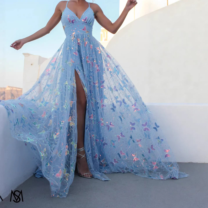 Foreign Trade European and American Cross-Border Fashion Strapless Sparkling Party Event Elegant Slimming Long Dress Evening Gown