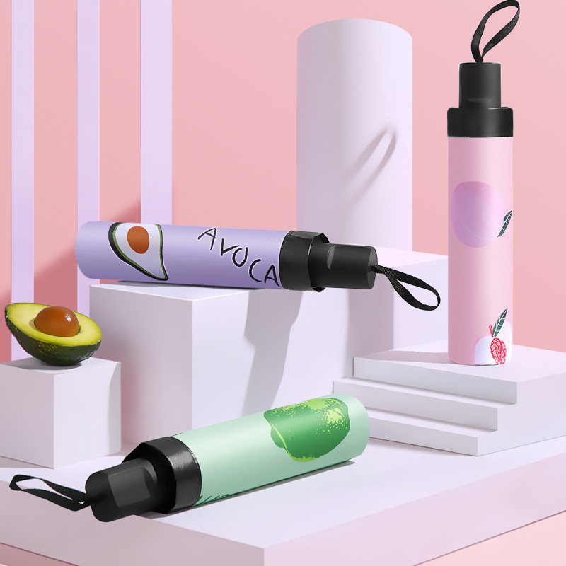 晴雨伞两用小清新水果伞黑胶防晒遮阳太阳伞折叠加固加粗伞杆|ms