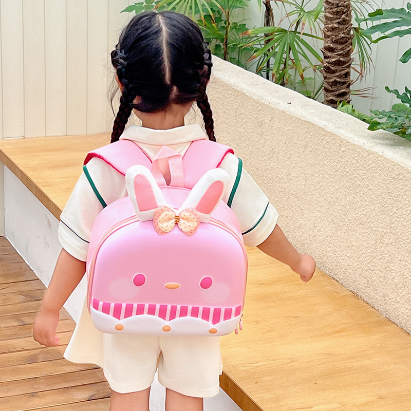 Jardín de infantes bolsas escolares bonitas dibujos animados bonitos conejos de orejas largas mochila para niños nueva bolsa de huevo para niños