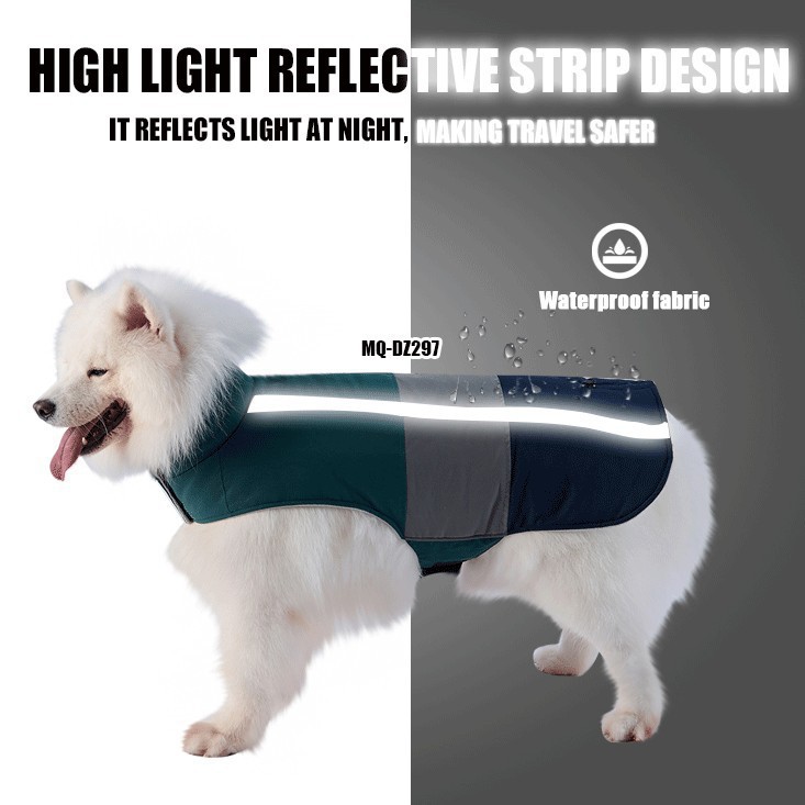 Warmer, dicker Baumwoll-Hundemantel für große Hunde im Freien mit reflektierendem Reißverschluss am Rücken, zwei Fuß lange Haustierkleidung für mehr Wärme_voghion.com