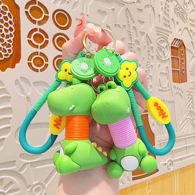 New funny fruit retractable dinosaur doll schoolbag keychain pendant cartoon backpack key chain ornaments