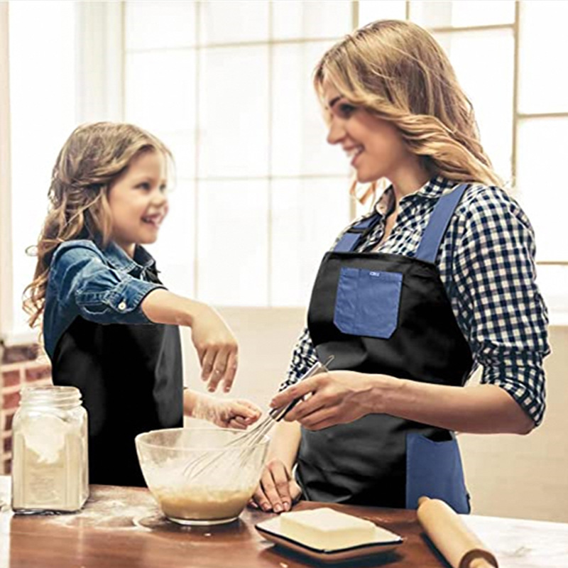 新款純棉圍裙廚師圍裙 帶有3 口袋，棉質(zhì)廚房圍裙防水防油