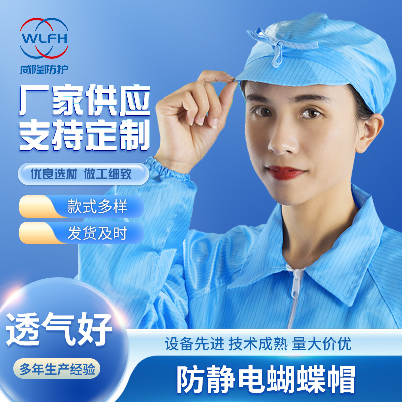 工厂直供防静电蝴蝶帽无尘车间防尘工作帽洁净车间工作帽批发可定