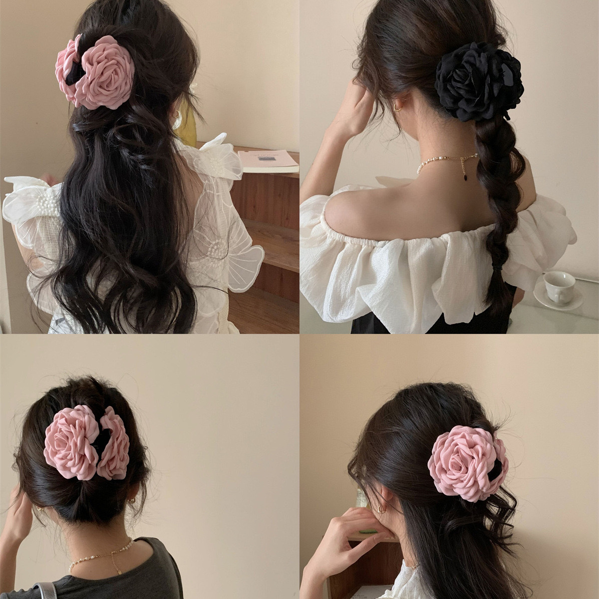 Caro Same Style Three-Dimensional Rose Flower Grab Clip Women's 2024 New High-Level Flower Shark Clip Elegant Hair Grab Headwear