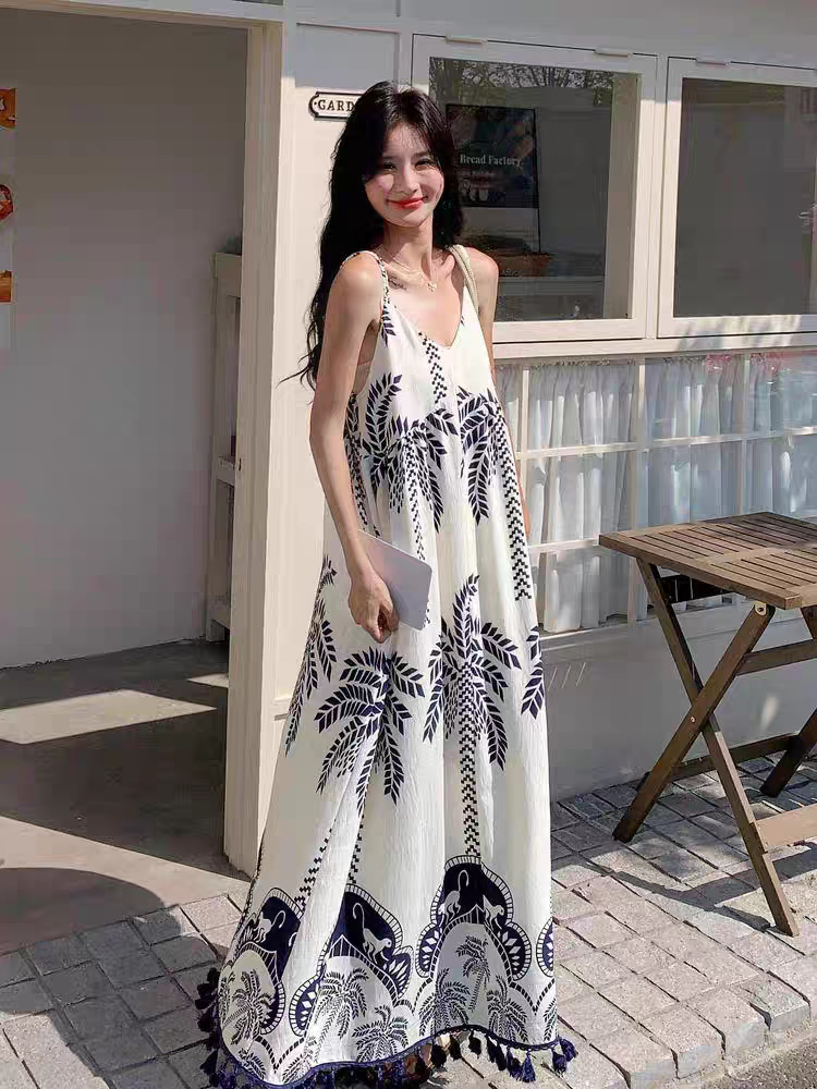 Beach Hainan Vacation Tassel Strap Dress