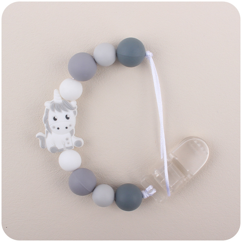 Nuevo bebé chupete cadena creativa bebé dibujos animados animal unicornio silicona mordedura molar anti-gota cadena