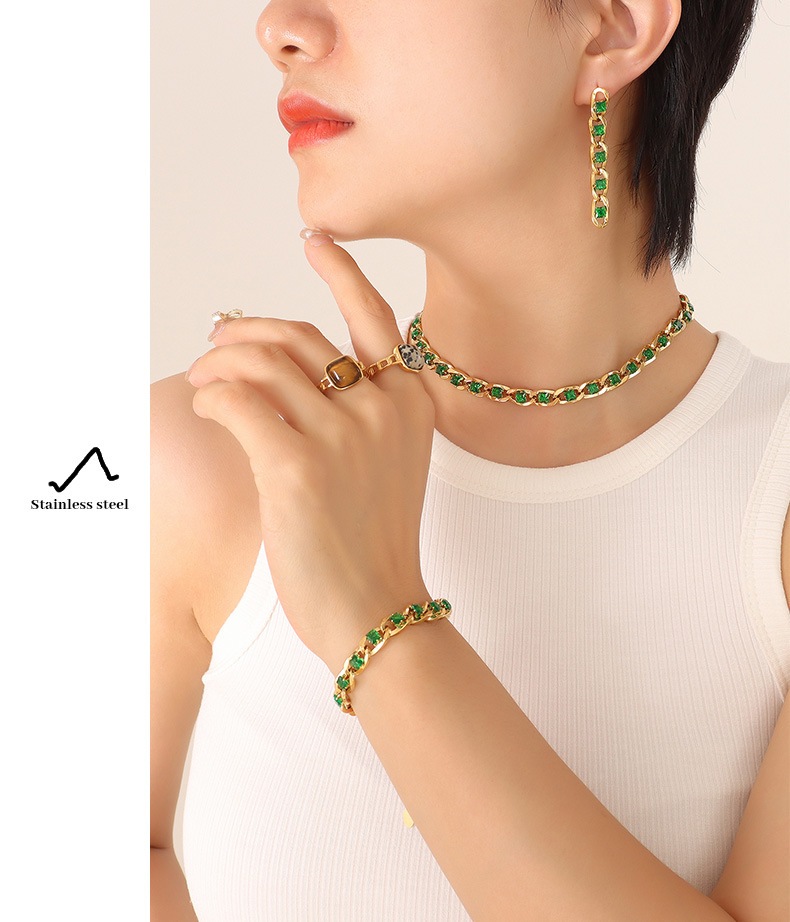 Retro Geometric Titanium Steel Zircon Bracelets Earrings Necklace